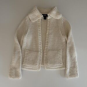 Express Hand-knit Collared Sweater in Cream
